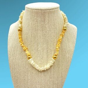 Vintage Natural Sea Shell Necklace Gold Accent Beads 16”
